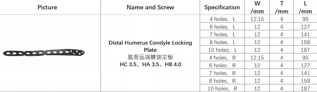 Elbow Joint Pure Titanium Fracture Bone Fixation in Locking Plate